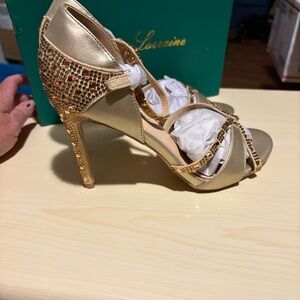 Lauren Lorraine Gold Strappy Heels